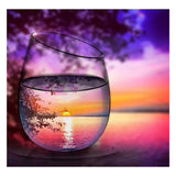 Full Diamond Painting kit - The reflection of the leaves and lake in the glass