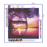 Full Diamond Painting kit - The reflection of the leaves and lake in the glass