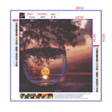 Full Diamond Painting kit - The reflection of leaves and sunset in glass