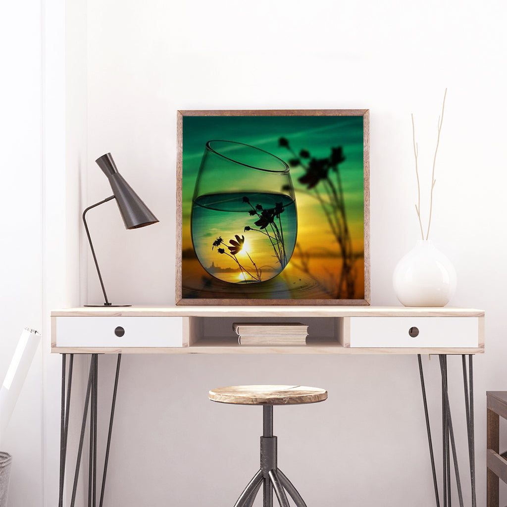 Full Diamond Painting kit - The reflection of wild plants in glass