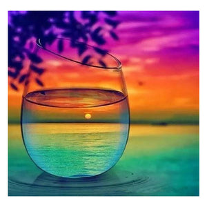 Full Diamond Painting kit - The reflection of beautiful sunset and sea in glass