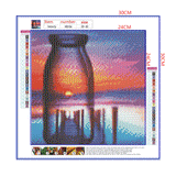 Full Diamond Painting kit - The reflection of the sunset by the sea in the glass bottle
