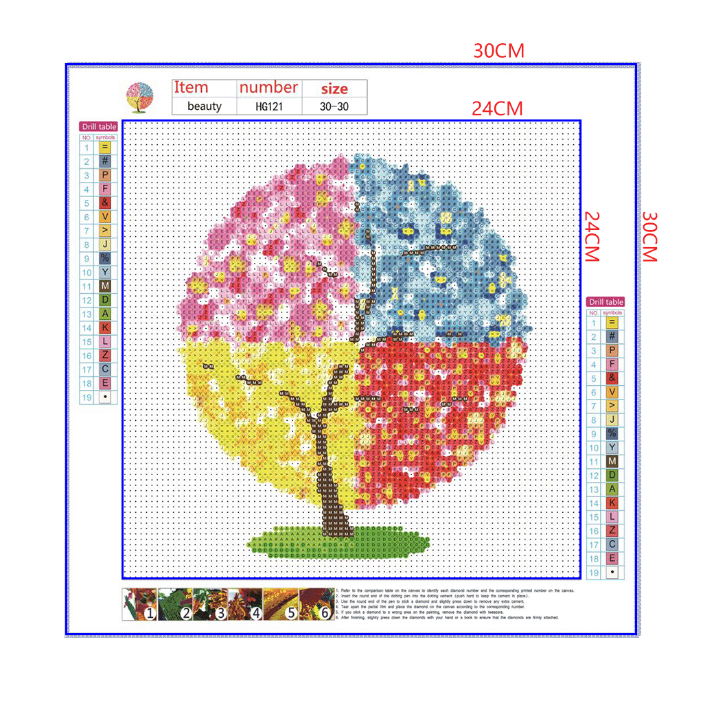 Full Diamond Painting kit - Four-color flower tree