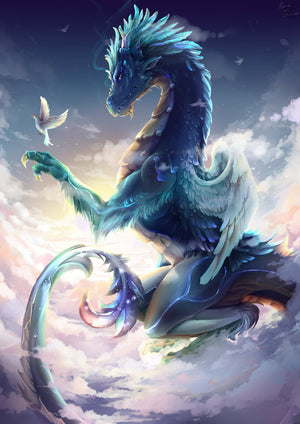 Full Diamond Painting kit - The dragon and the white dove