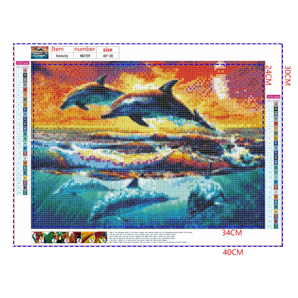 Full Diamond Painting kit - Dolphins jumping and swimming