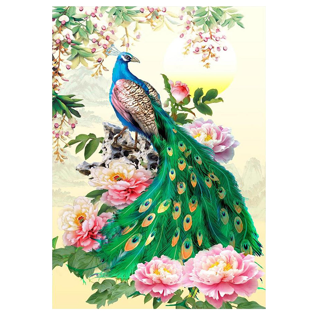 Full Diamond Painting kit - Peacock and flower