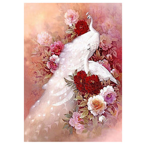 Full Diamond Painting kit - White peacock and flower