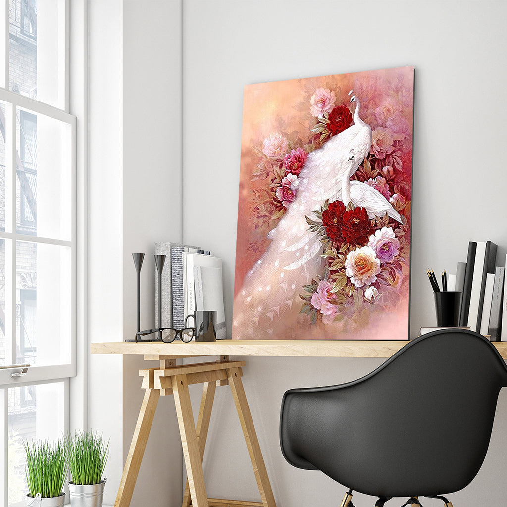 Full Diamond Painting kit - White peacock and flower