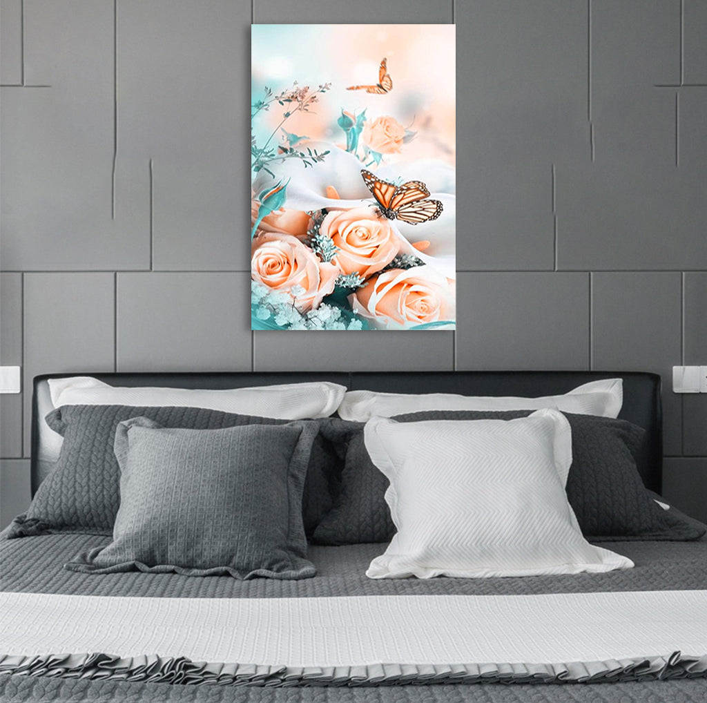 Full Diamond Painting kit - Pink roses and butterflies