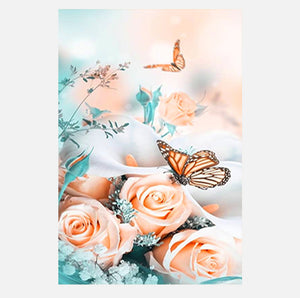 Full Diamond Painting kit - Pink roses and butterflies