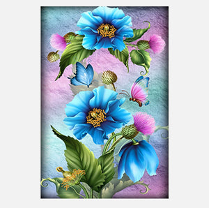 Full Diamond Painting kit - Blue flowers and green leaves