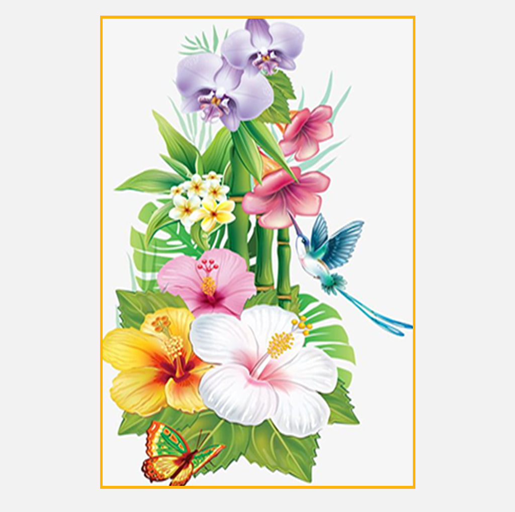 Full Diamond Painting kit - Flowers and butterfly and hummingbird