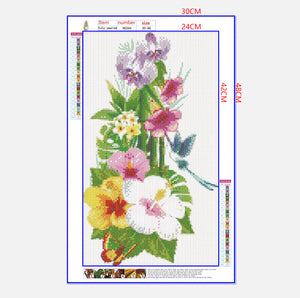 Full Diamond Painting kit - Flowers and butterfly and hummingbird