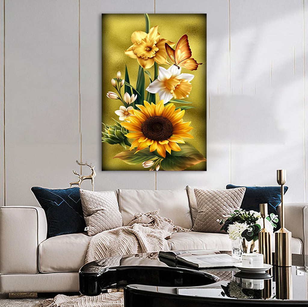 Full Diamond Painting kit - Sunflower and butterflies