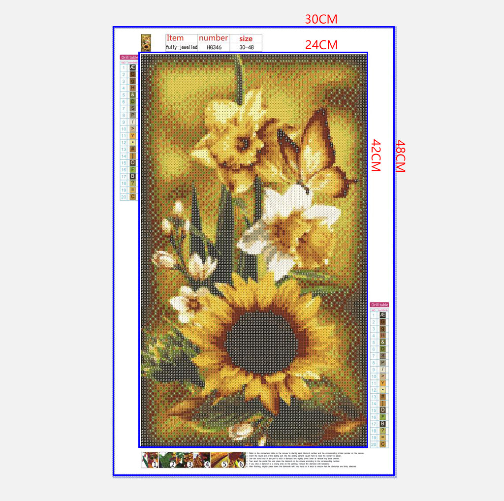 Full Diamond Painting kit - Sunflower and butterflies