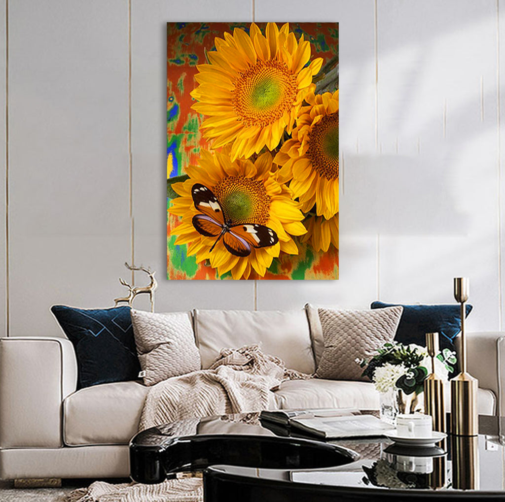 Full Diamond Painting kit - Sunflower and butterfly
