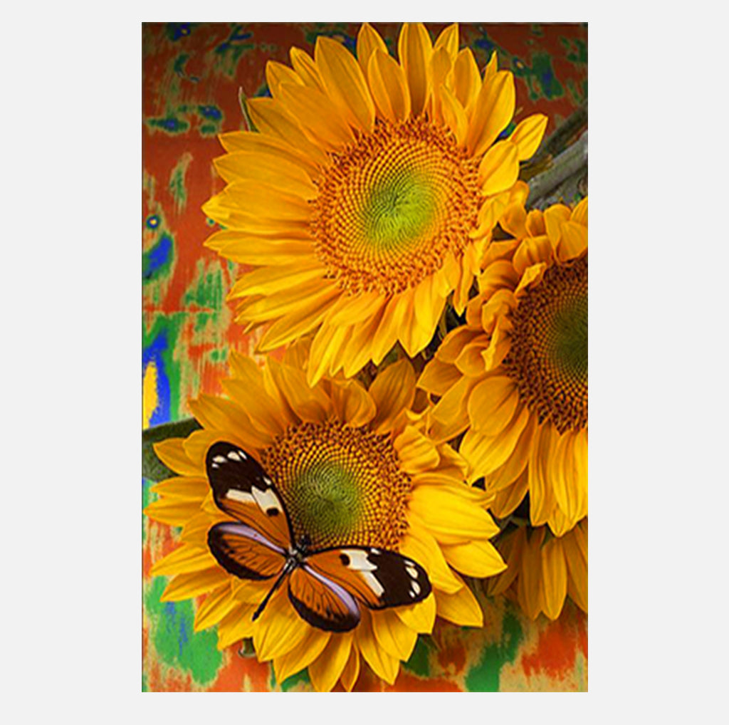 Full Diamond Painting kit - Sunflower and butterfly