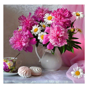 Full Diamond Painting kit - Peony and white flowers (16x16inch)