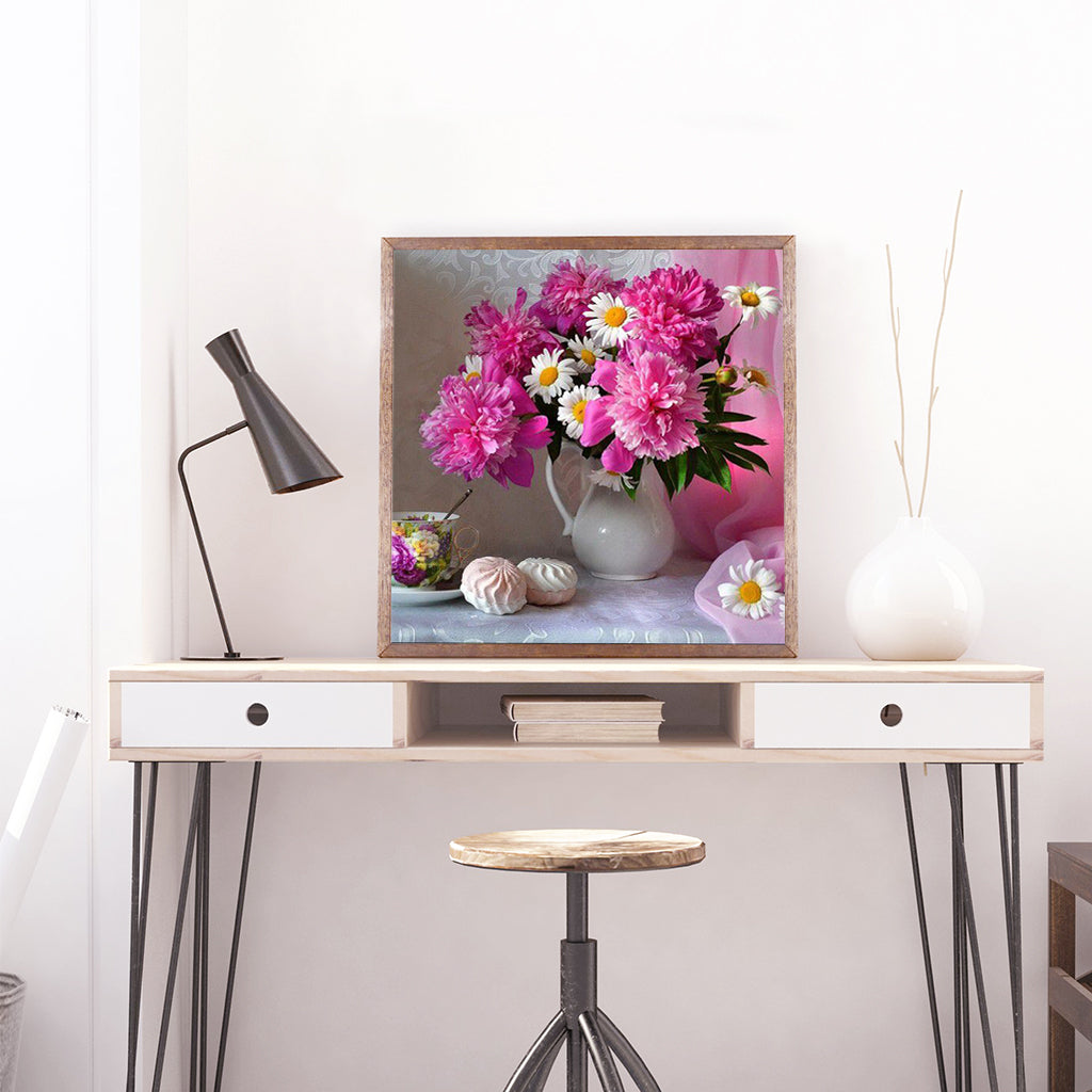 Full Diamond Painting kit - Peony and white flowers (16x16inch)