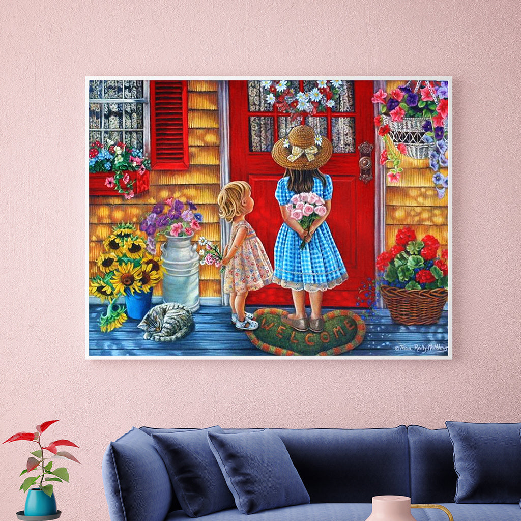 Full Diamond Painting kit - Little girl giving flowers