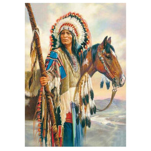 Full Diamond Painting kit - American Indian and a horse