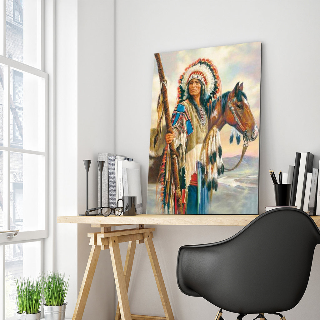 Full Diamond Painting kit - American Indian and a horse