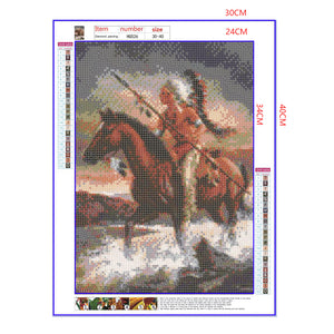 Full Diamond Painting kit - American Indian riding a horse