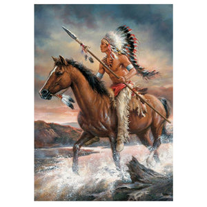 Full Diamond Painting kit - American Indian riding a horse