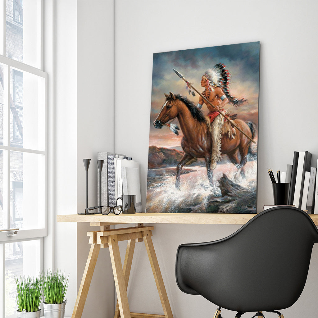Full Diamond Painting kit - American Indian riding a horse