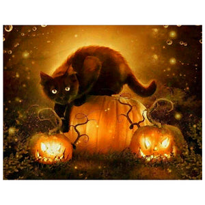Full Diamond Painting kit - Jack-o-lantern and cat