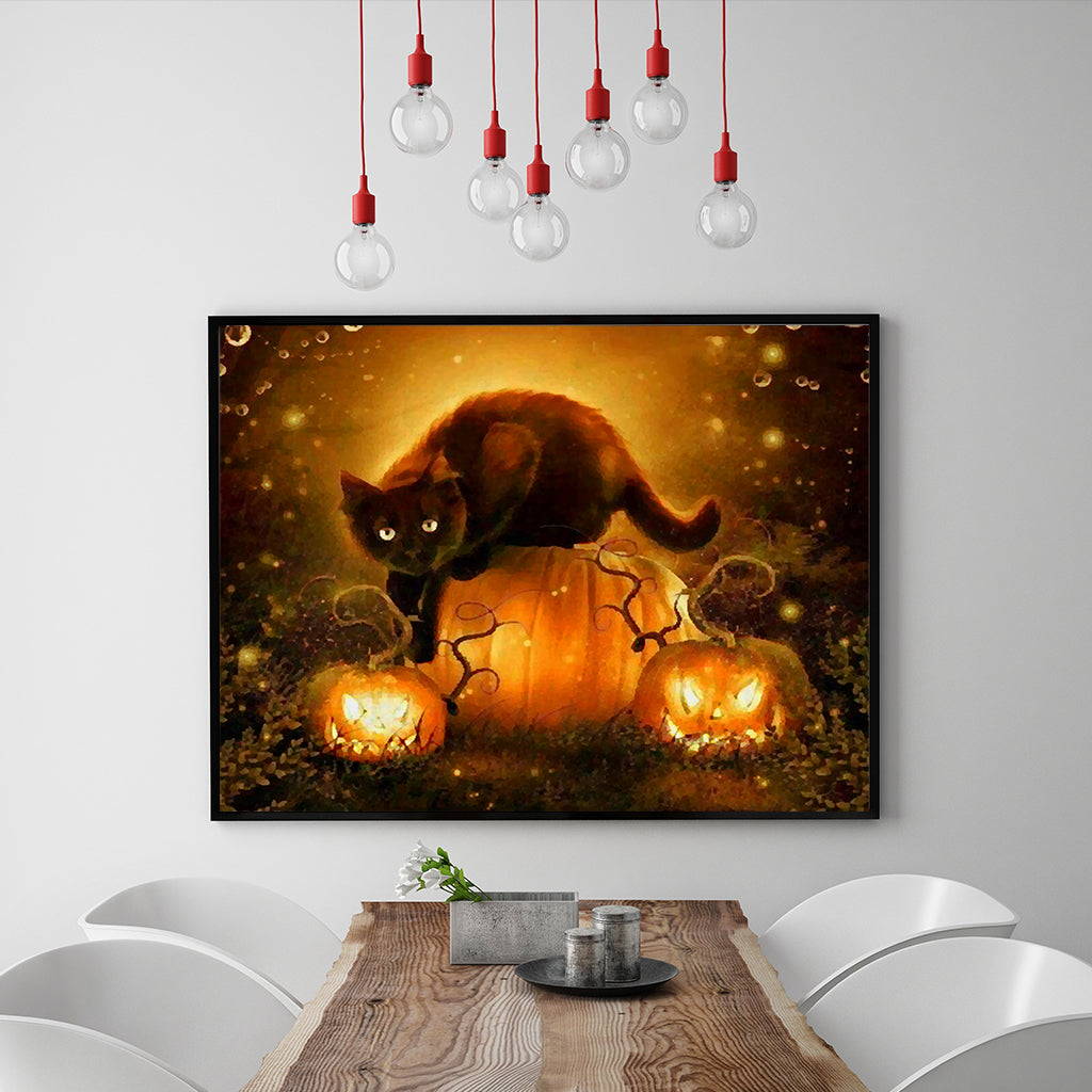 Full Diamond Painting kit - Jack-o-lantern and cat