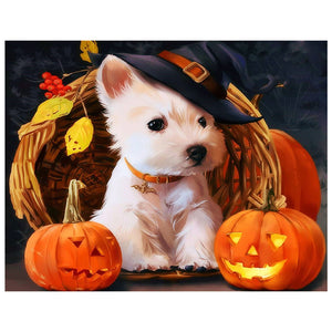 Full Diamond Painting kit - Jack-o-lantern and puppy
