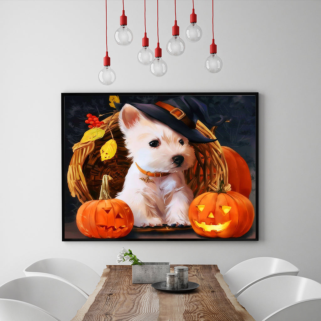 Full Diamond Painting kit - Jack-o-lantern and puppy