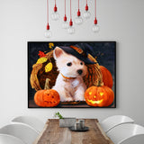 Full Diamond Painting kit - Jack-o-lantern and puppy