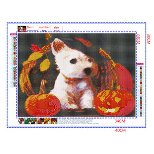 Full Diamond Painting kit - Jack-o-lantern and puppy