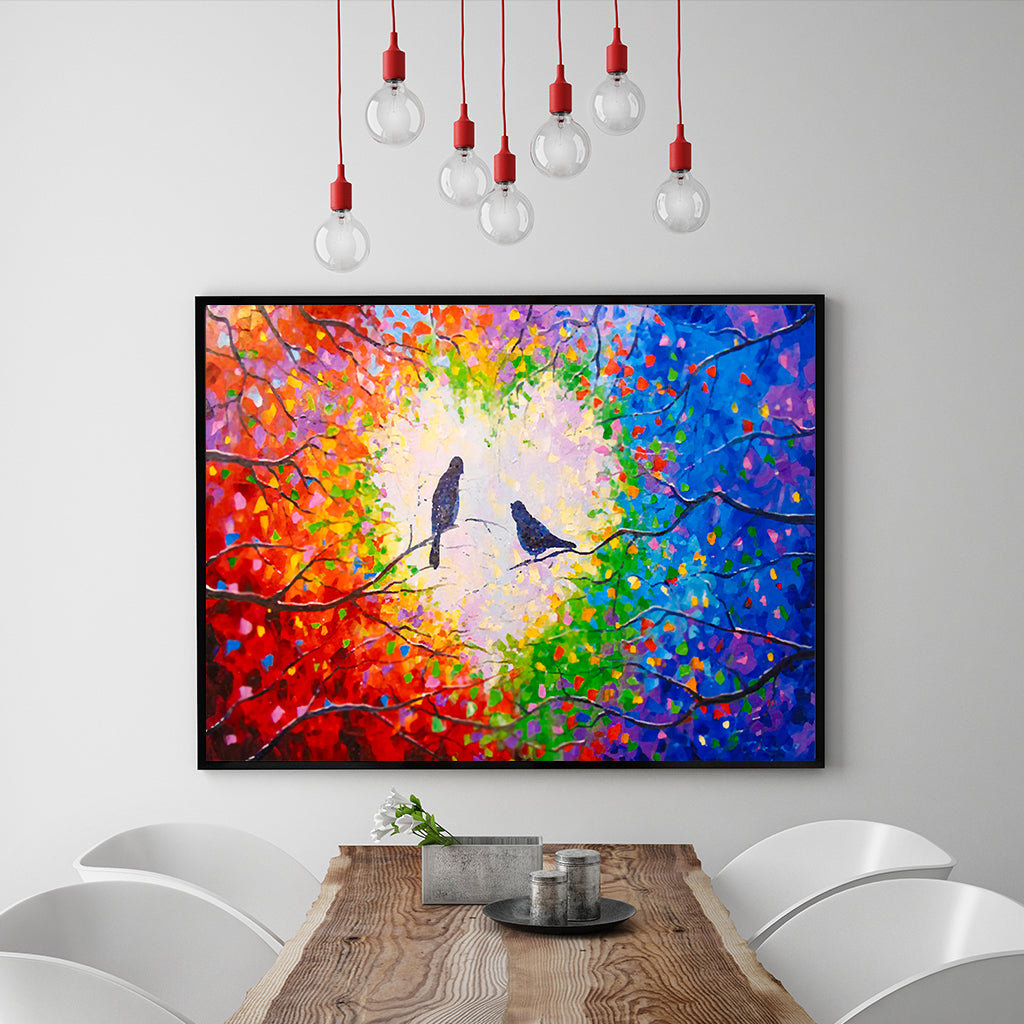 Full Diamond Painting kit - Birds on color branches