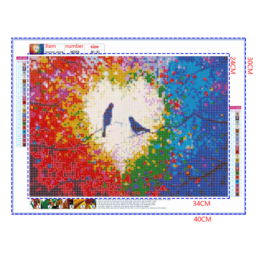 Full Diamond Painting kit - Birds on color branches