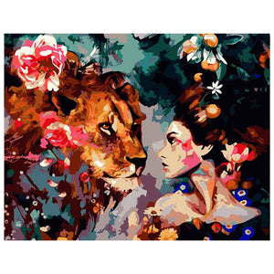 Full Diamond Painting kit - Beautiful woman and tiger