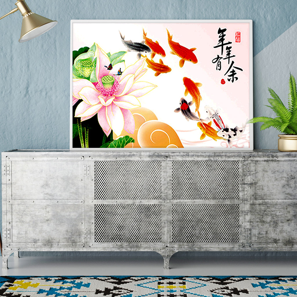 Full Diamond Painting kit - Koi and lotus