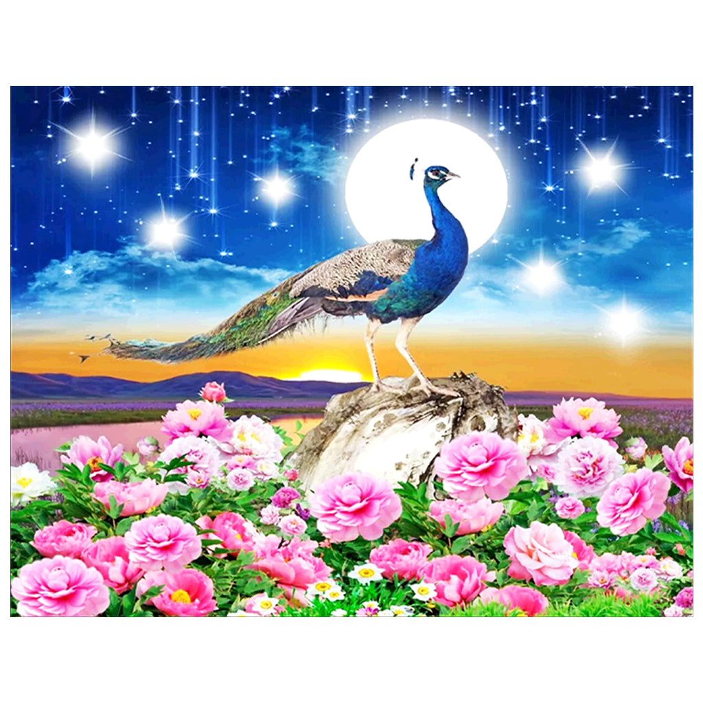 Full Diamond Painting kit - Peacock on flowers