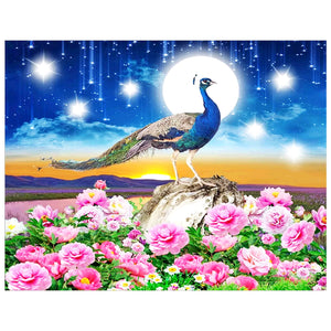Full Diamond Painting kit - Peacock on flowers