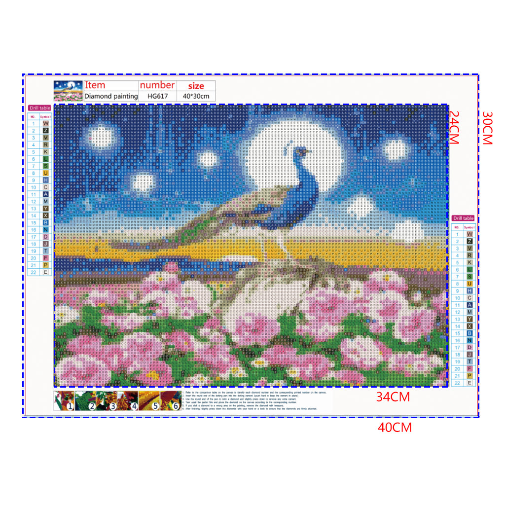 Full Diamond Painting kit - Peacock on flowers