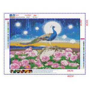 Full Diamond Painting kit - Peacock on flowers