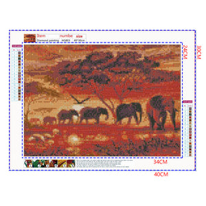 Full Diamond Painting kit - Elephants at sunset