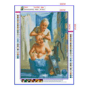Full Diamond Painting kit - Grandma bathing grandpa