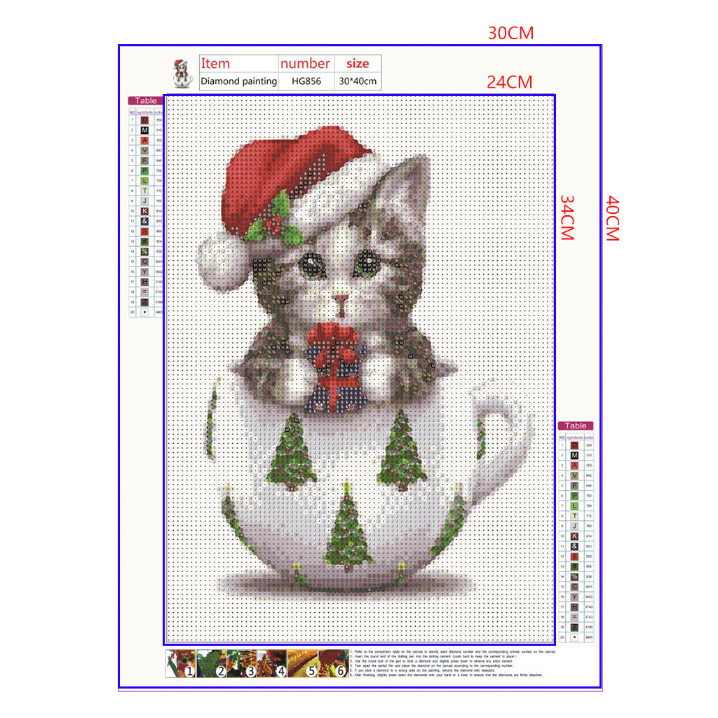Full Diamond Painting kit - Christmas kitten on cup