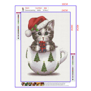 Full Diamond Painting kit - Christmas kitten on cup