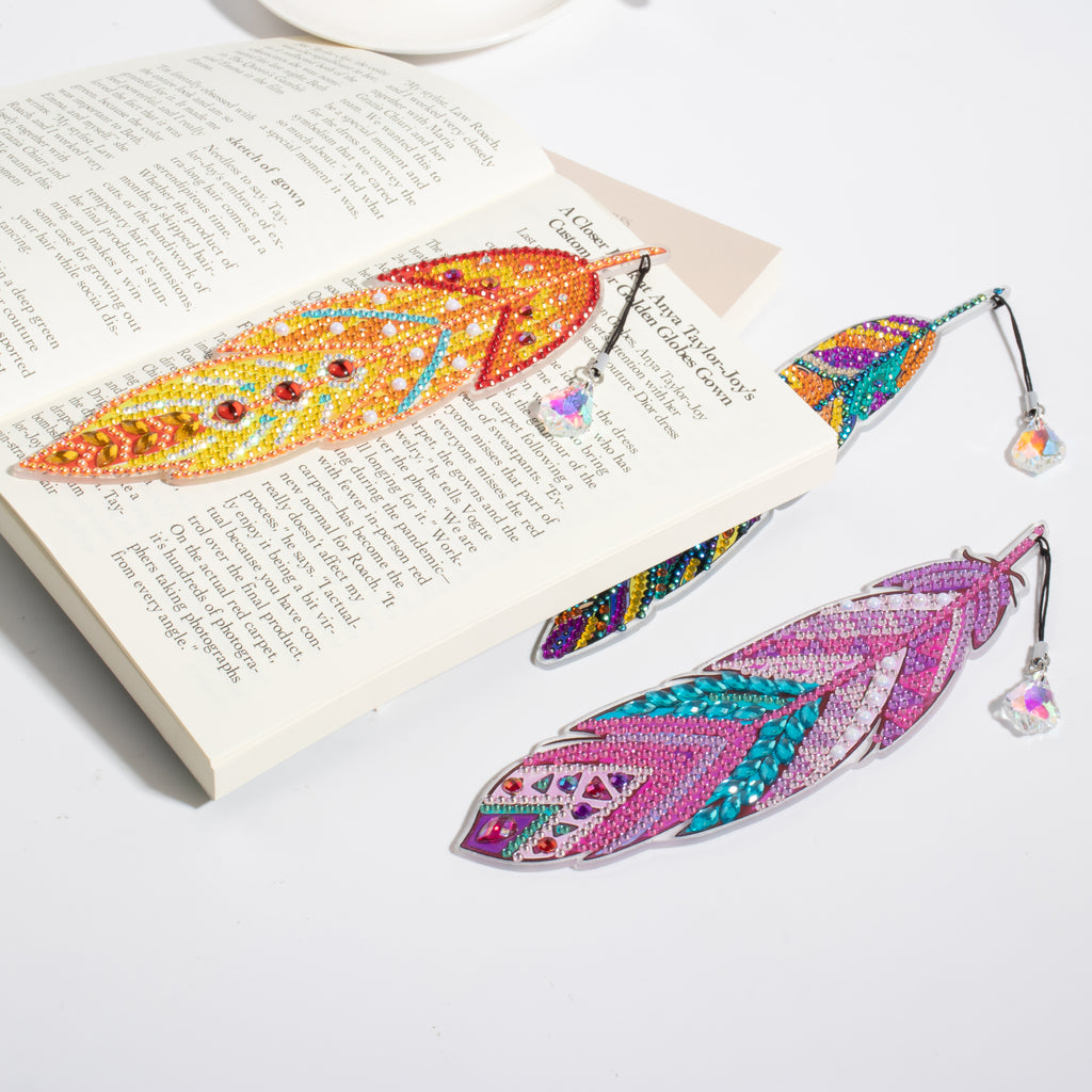 6 Pcs DIY Feather Diamond Painting Bookmark