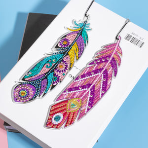 2 Pcs DIY Feather Diamond Painting Bookmark