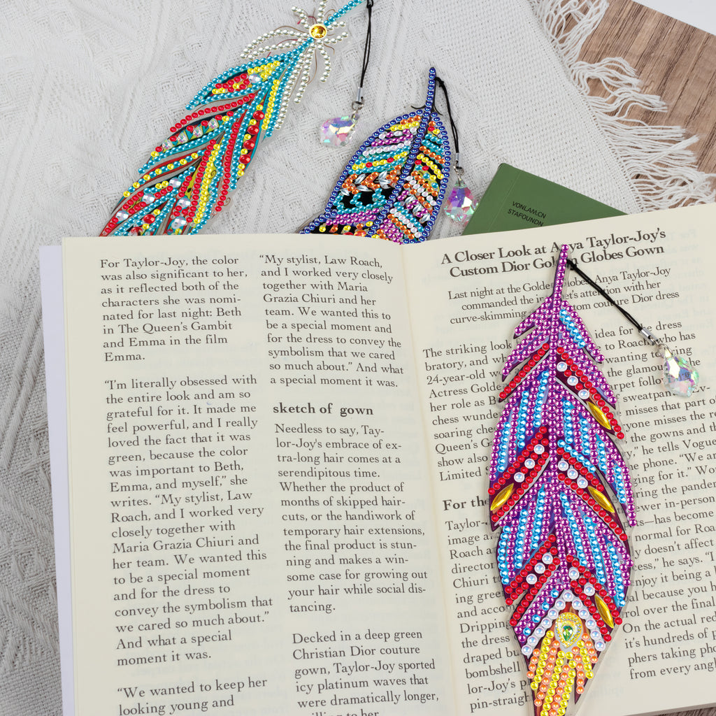 6 Pcs DIY Feather Diamond Painting Bookmark